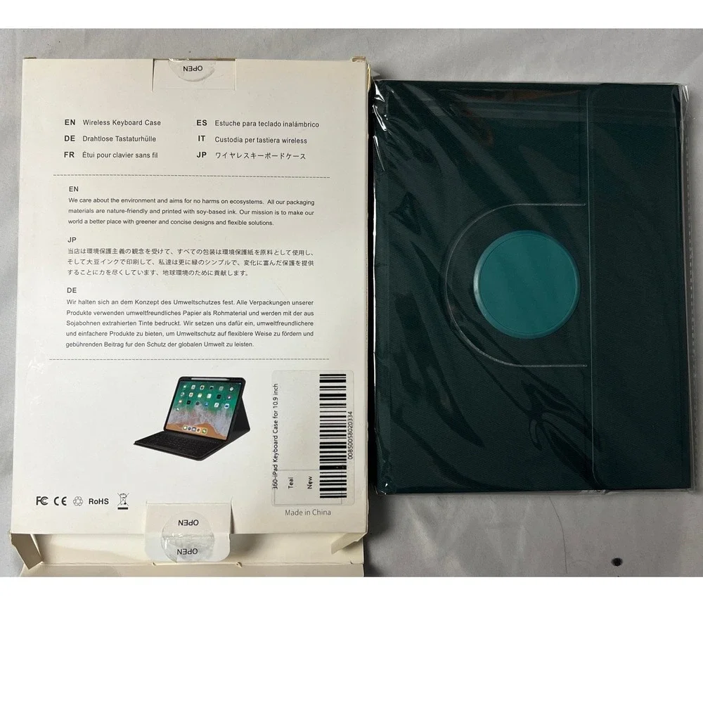 Teal Wireless Keyboard Case for iPad 10.9 inch 360 Rotating‎ Folio Cover New